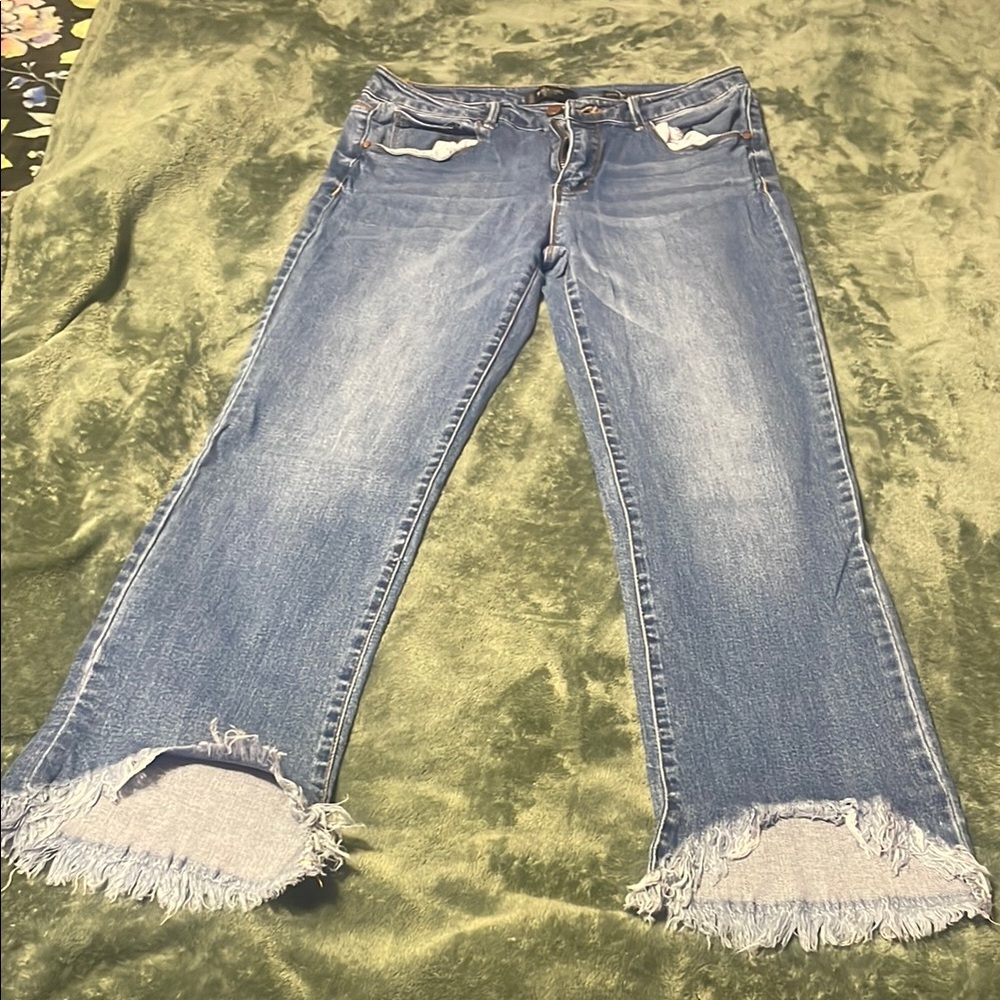Black Label Denim Flare Jeans with Frayed Hem